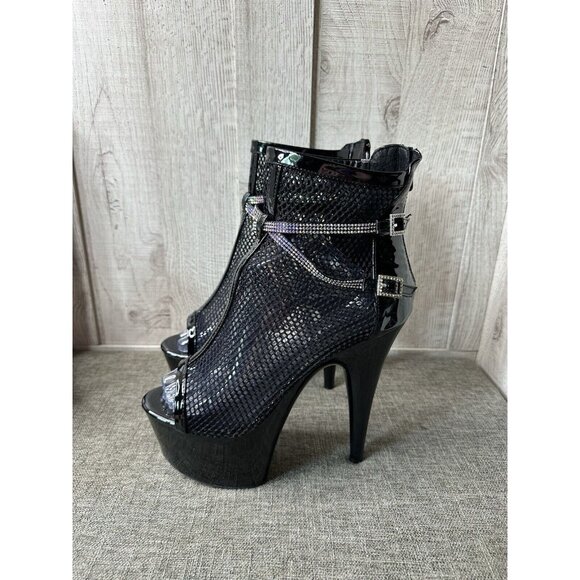 Womens Ellie 7" Heel Fishnet Bootie Stiletto Size 11 Rhinestone Straps 709 Swank - Picture 4 of 13
